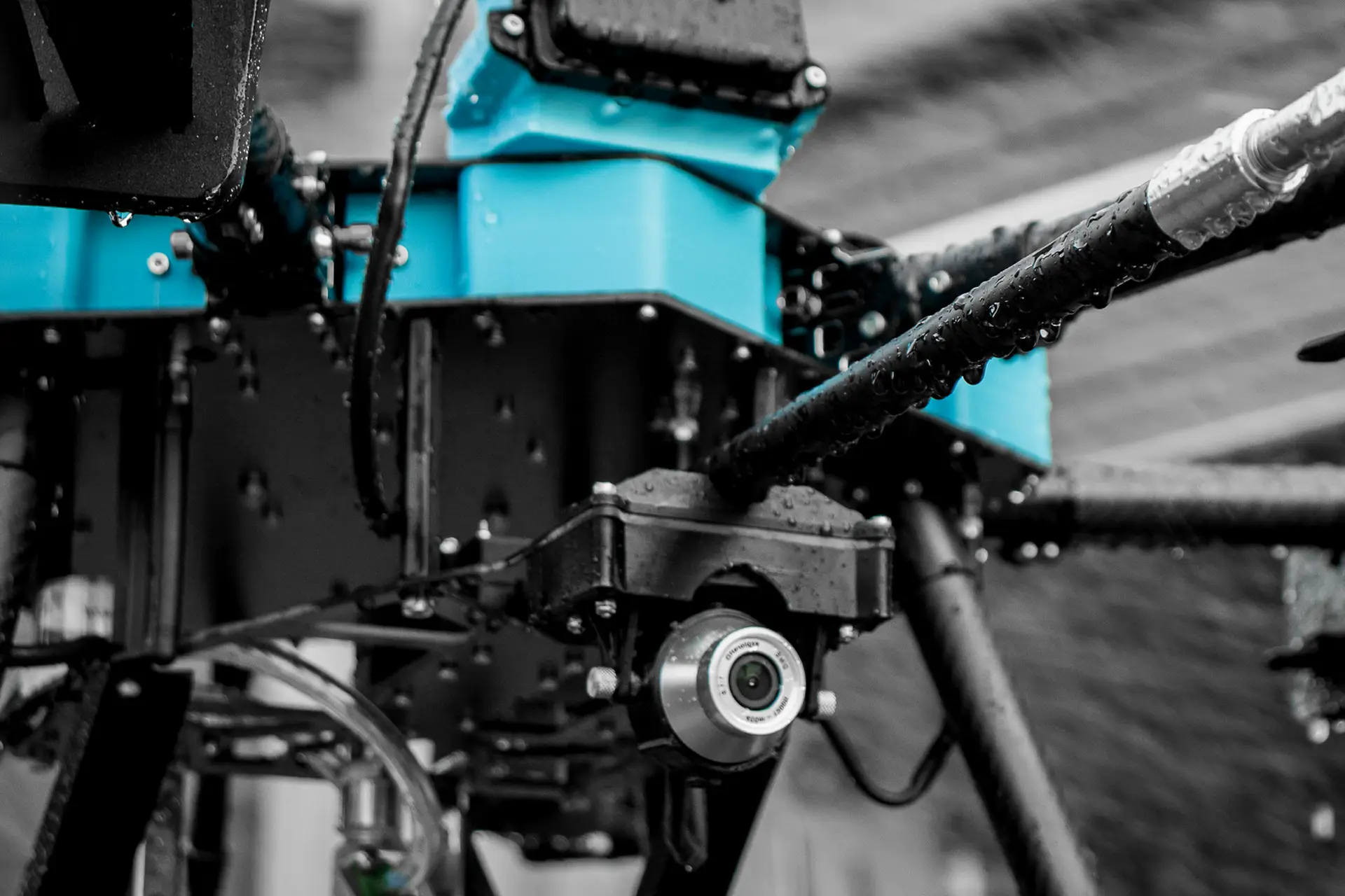 drone cleaning header background with blue accents