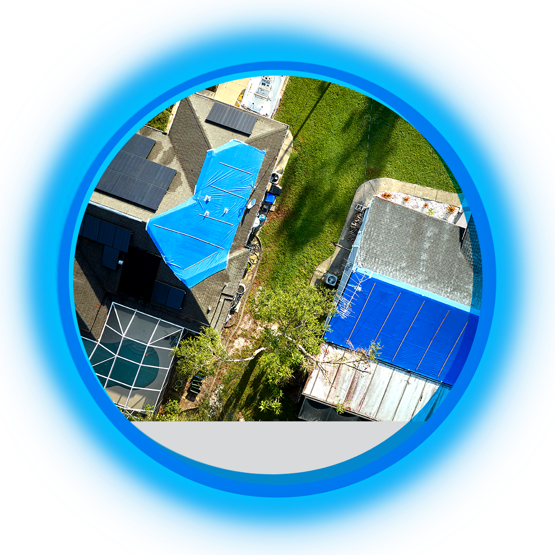 circular drone cleaning portal with blue structures and green landscaping